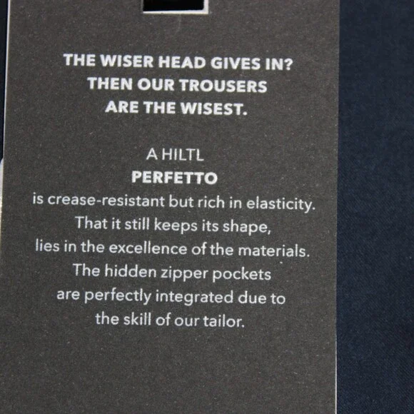 Hiltl NWT Chinos / Casual Pants Size 34 US Dayne In Solid Blue Cotton Blend